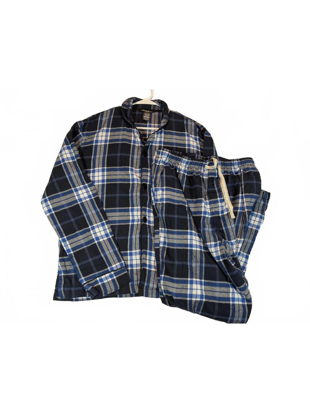 Ashford & Brooks Plaid Flannel Pajama Set Button Top Drawstring Mens Medium